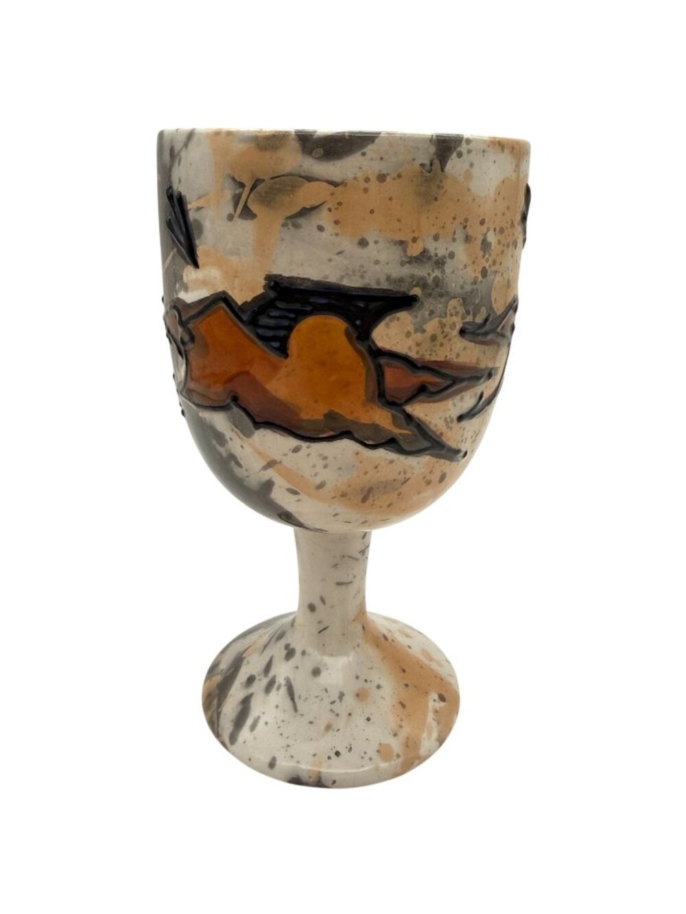 Orion Crossing Cave Art Pottery Goblet Chalice Running Horse Signed Brown